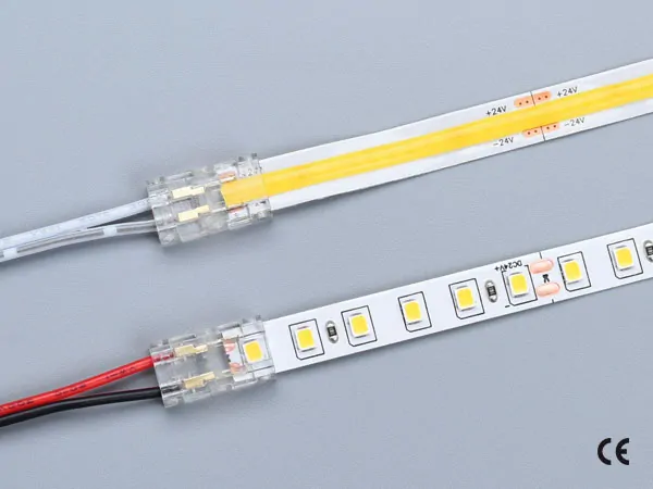 2 pin KONEKTOR pro MONO COB & SMD LED pásky, typ: LED pásek ↔ připojovací KABEL, PCB 8mm