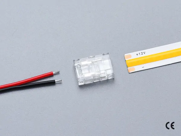 2 pin KONEKTOR pro MONO COB & SMD LED pásky, typ: LED pásek ↔ SVORKA pro přívodní vodič, PCB 10mm