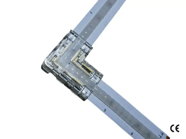 4 pin KONEKTOR pro RGB COB & SMD LED pásky, typ: LED pásek ↔ LED pásek - ROHOVÝ, PCB 10mm