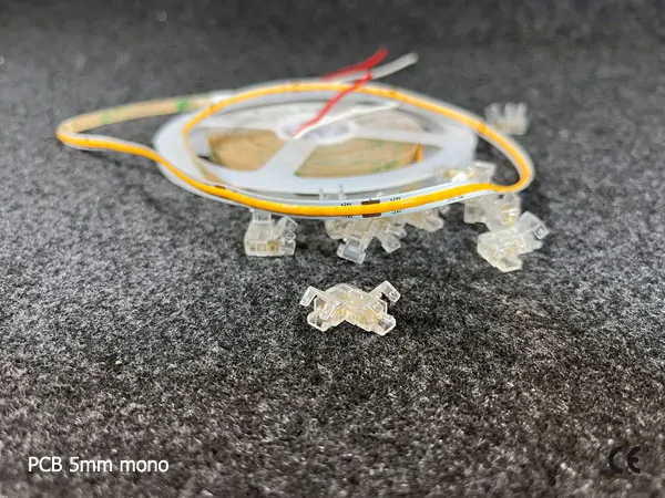 2 pin KONEKTOR pro MONO COB & SMD LED pásky, typ: LED pásek ↔ LED pásek - ROHOVÝ, PCB 5mm