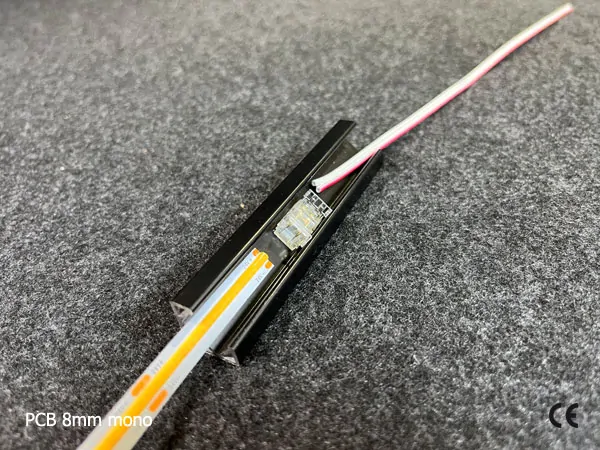 2 pin KONEKTOR pro MONO COB & SMD LED pásky, typ: LED pásek ↔ SVORKA pro přívodní vodič, PCB 8mm